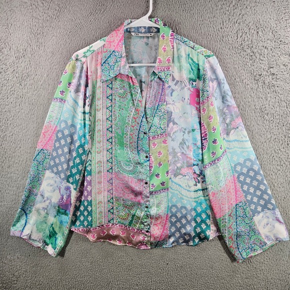 Zara Tops - Zara Womens XL Patchwork Paisley Floral Print Button Down Shirt Multi Color
